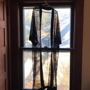 Black Sheer Mesh Kimono Robe Duster